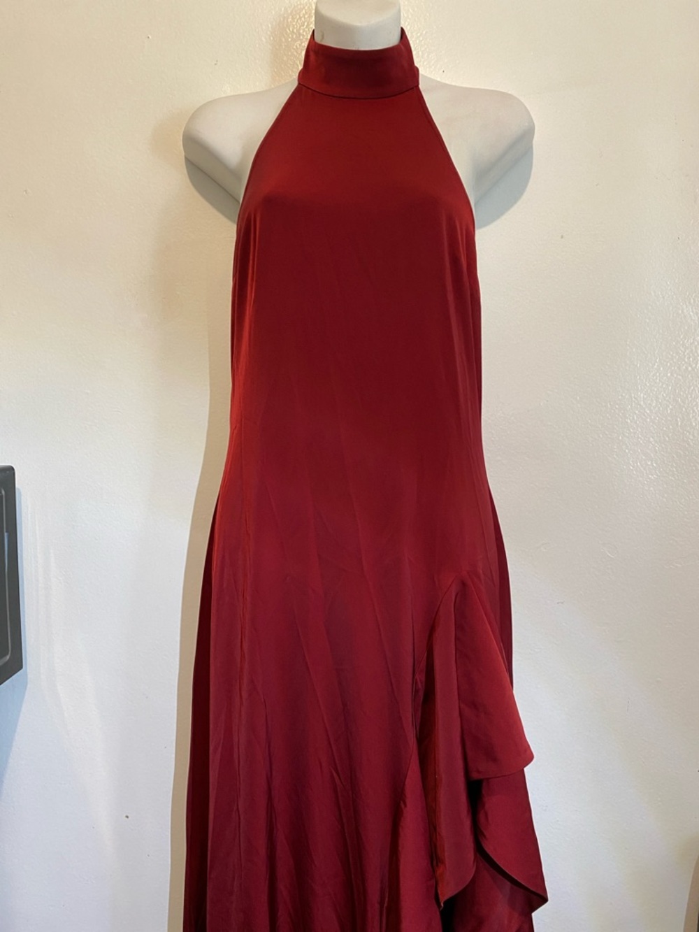 NBD Wine Red Halter Ruffle Maxi Dress - Picture 5 of 10